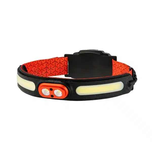 Black and orange LED headlamp with adjustable strap
